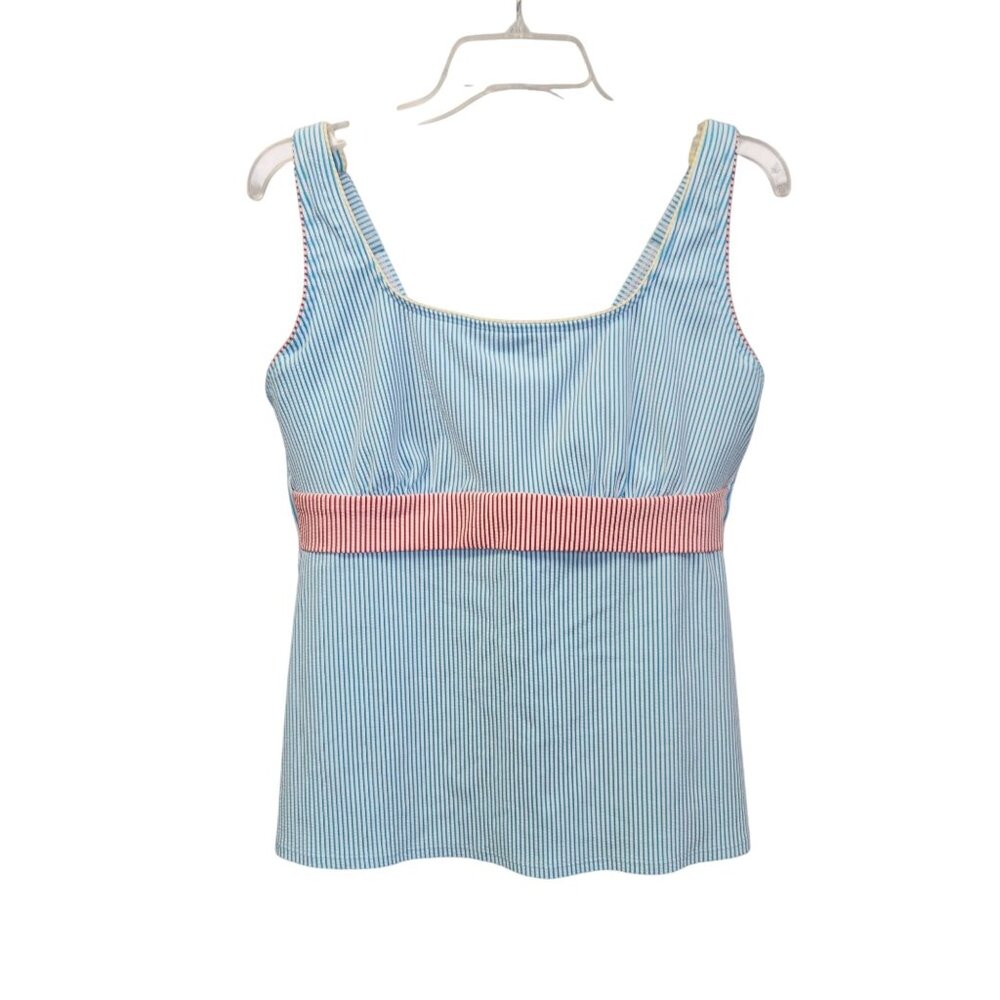 Lands End Womens 14 Striped Swim Tank Top Blue & Red Striped 3676